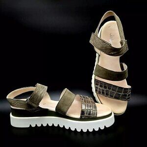 Gabor Hook N Loop Strappy Slip-on Sandals Silver Green Women's Size US 10